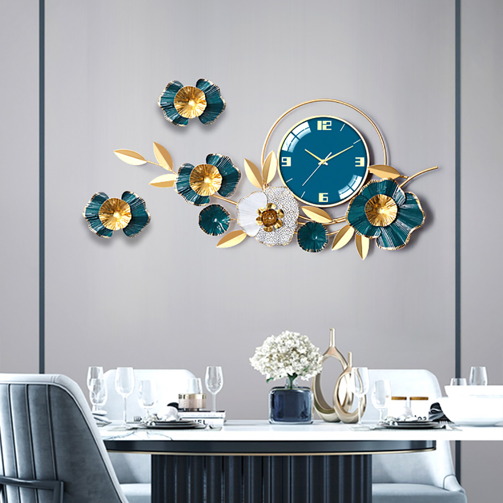 

Exquisite Floral & Leaves Design Metal Wall Clock Oversized Stylish Home Decor
