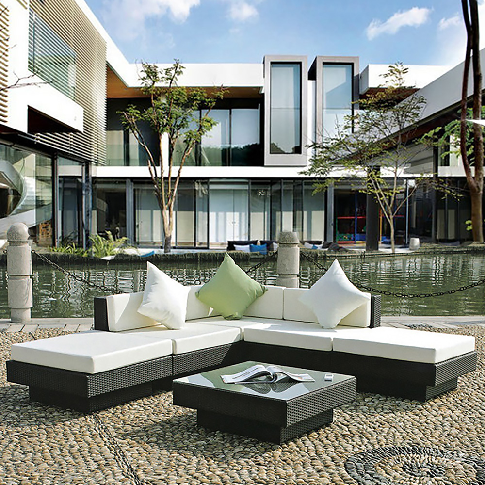 

6 Pieces Rattan Outdoor Sectional Sofa Set with Glass-top Coffee Table