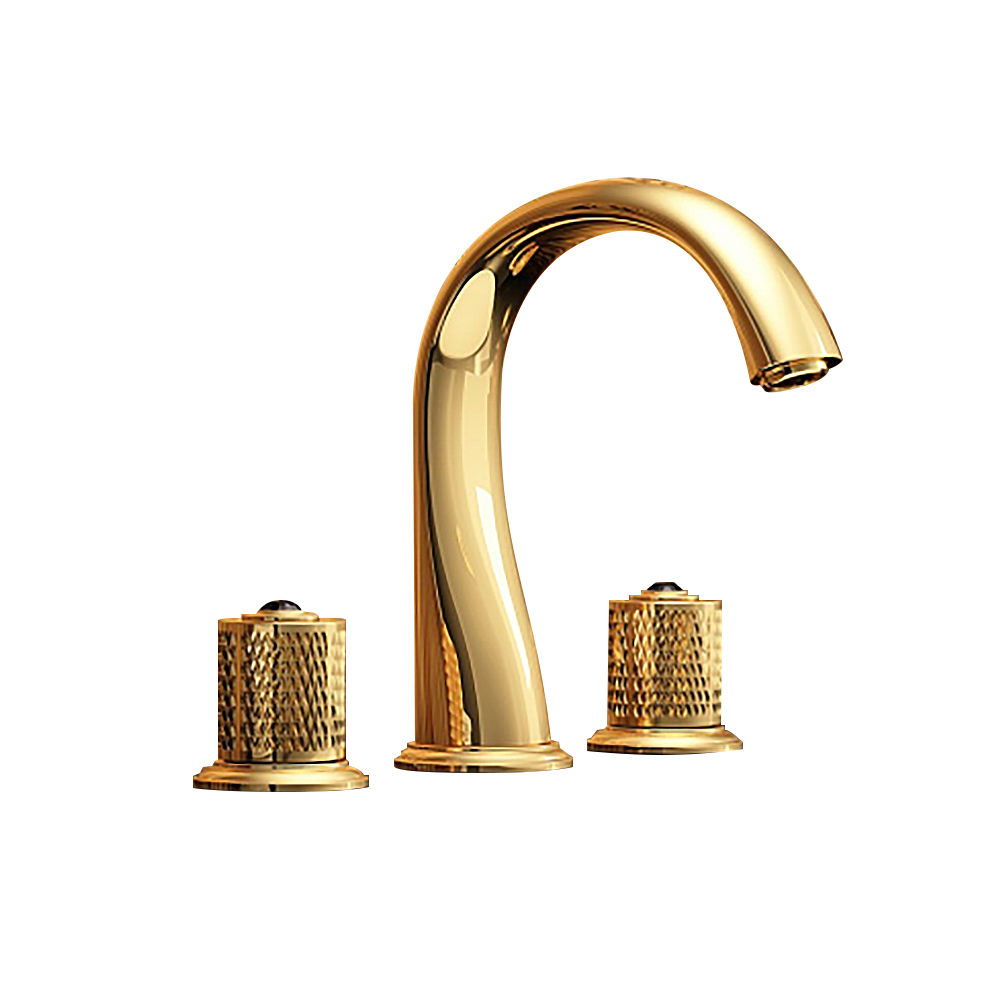 Gold Modern Bathroom Widespread Sink Faucet Double Handle Brass
