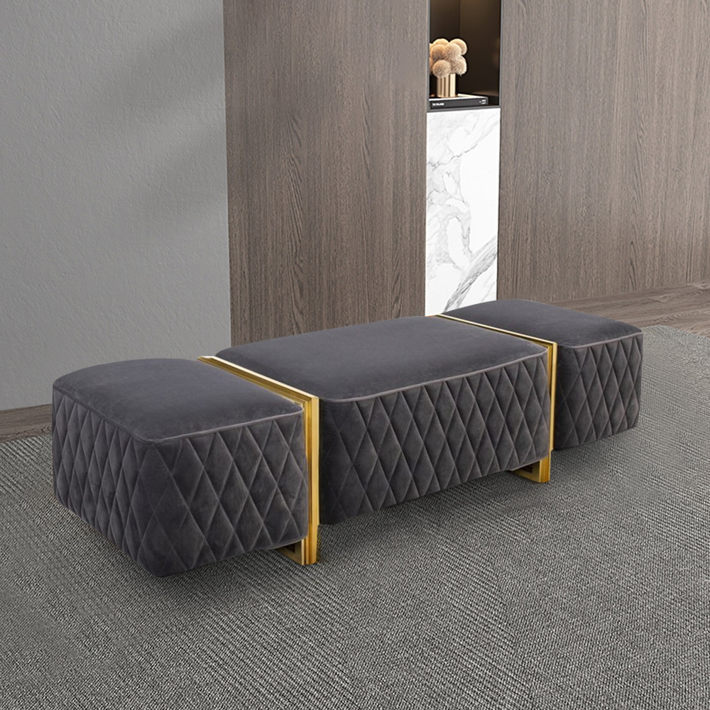 

Modern Velvet Upholstered Bedroom Bench Ottoman with Stainless Steel Legs