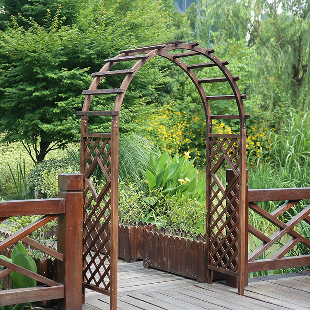 55.1" Outdoor Wood Arched Arbor With Square Lattice Sides