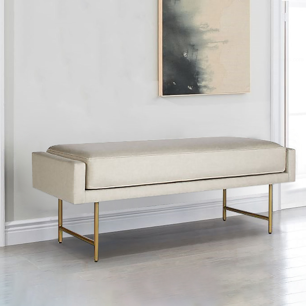 

Modern Off-White Bedroom Bench Ottoman Seat with Metal Legs