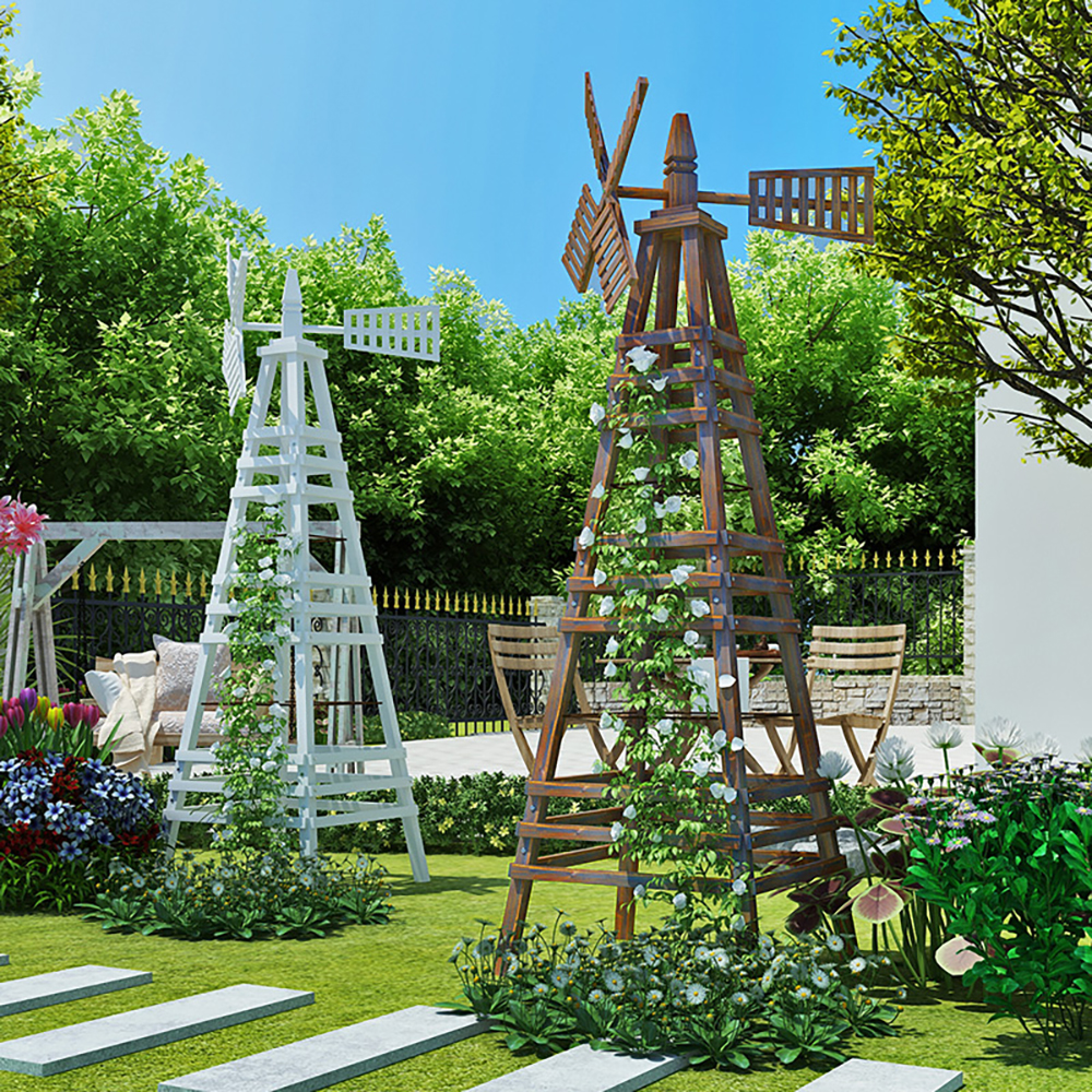 Natural Wood Windmill Planters Trellis Garden Decoration