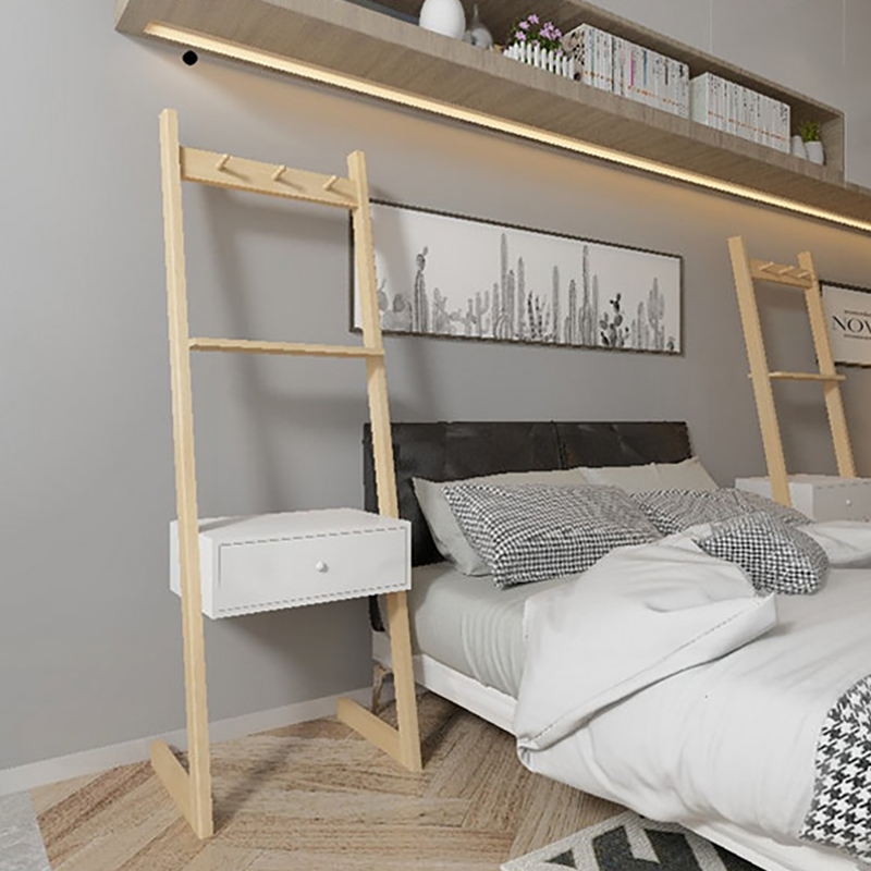 

Modern Ladder Storage Shelves Nightstand with Drawer & Hooks