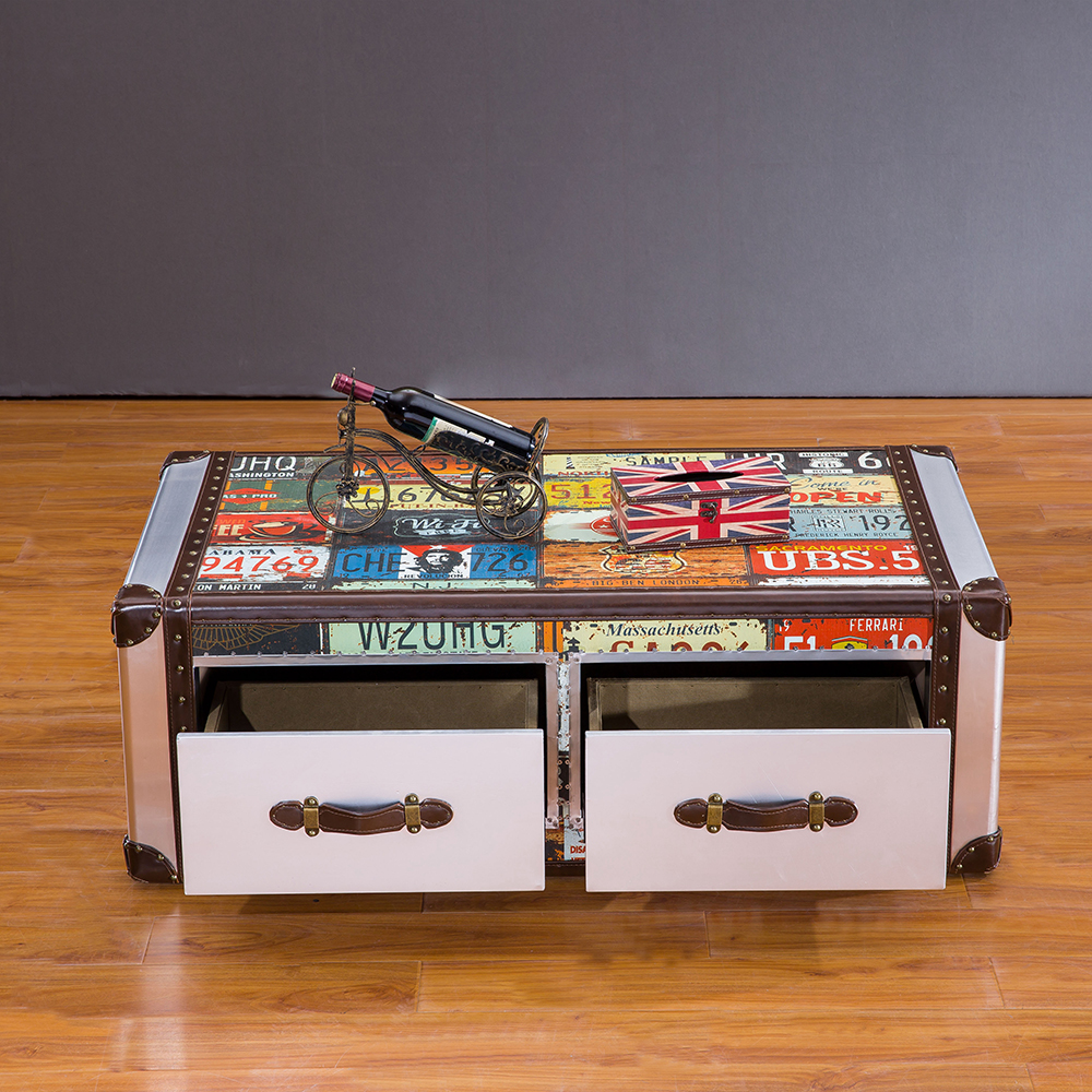 

Industrial Aluminum Coffee Table with Storage Rectangle Vintage Accent Table