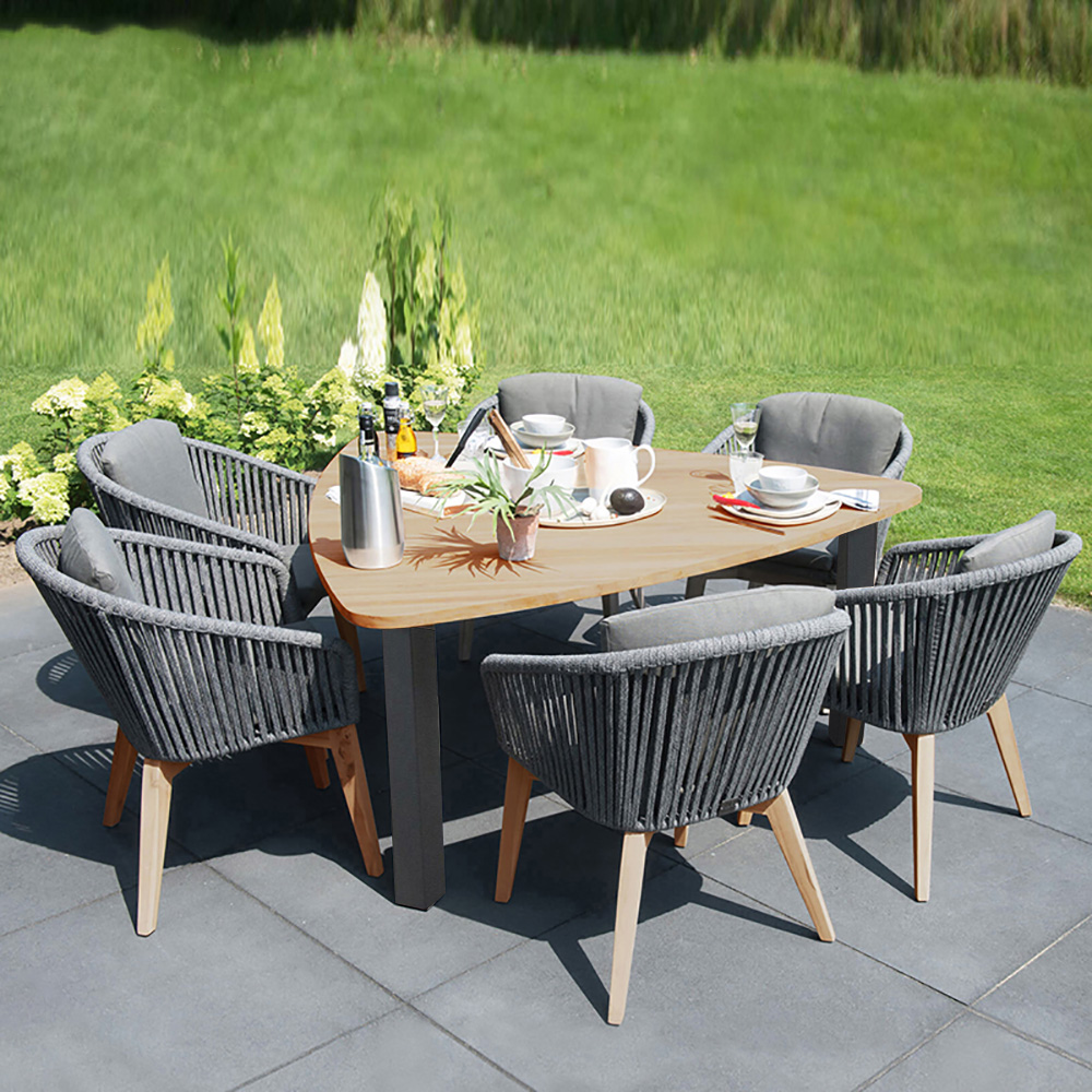 

7-Piece Outdoor Dining Set with Triangular Dining Table and Rattan Armchairs