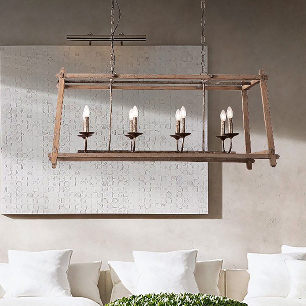 Retro Solid Wood Long Chandelier-Homary