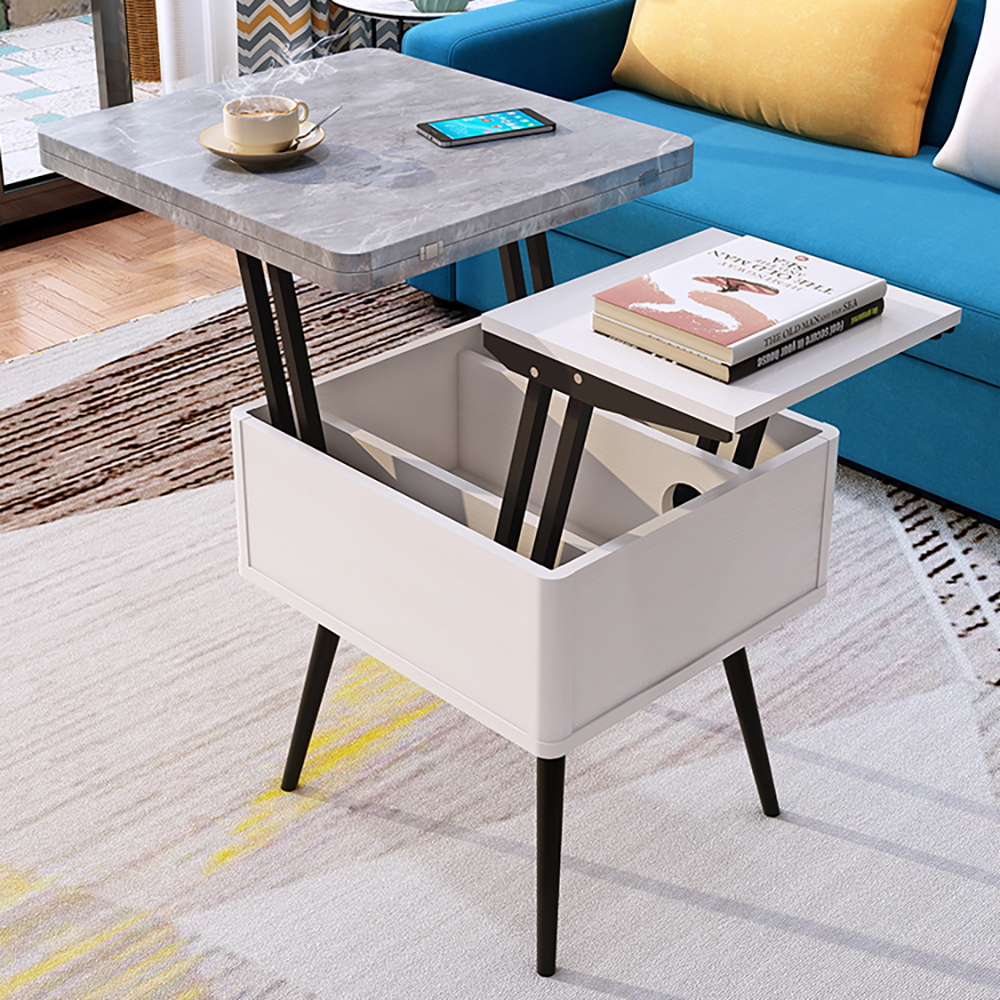 Modern Lift Top Grey Coffee Table with Storage MDF Top & Carbon Steel Base Extendable
