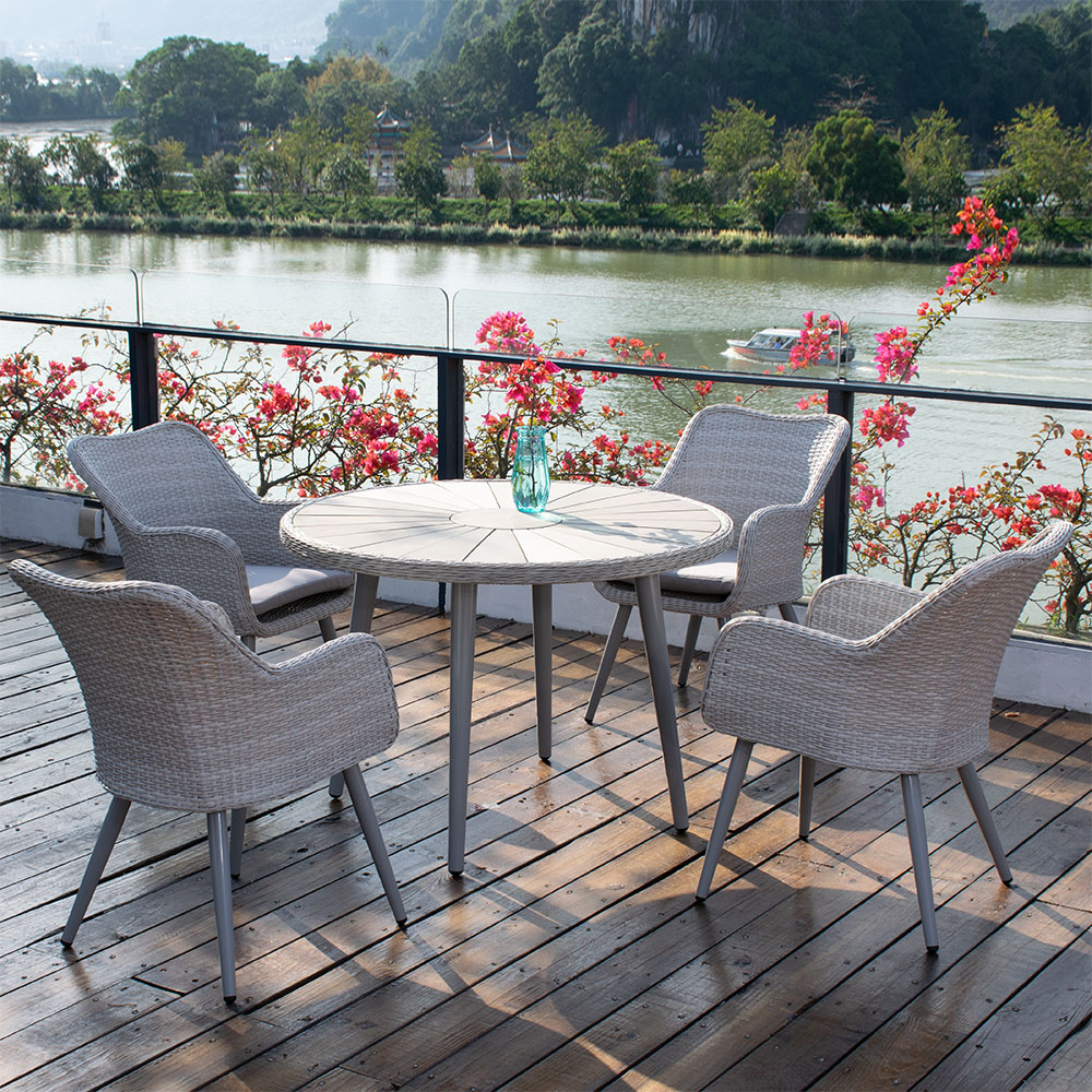 

5-Piece Patio Dining Set with Round Dining Table and 4 Armchairs