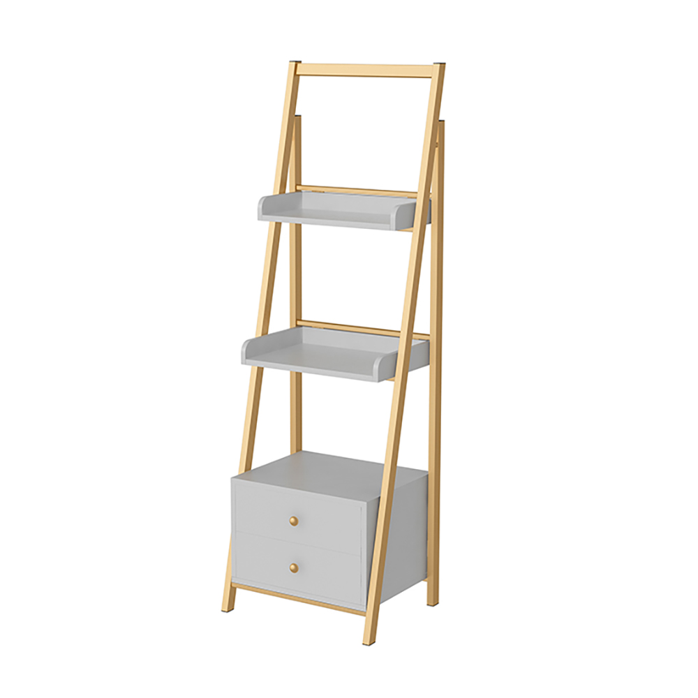 White & Gold Ladder Bookcase Storage with DrawersHomary