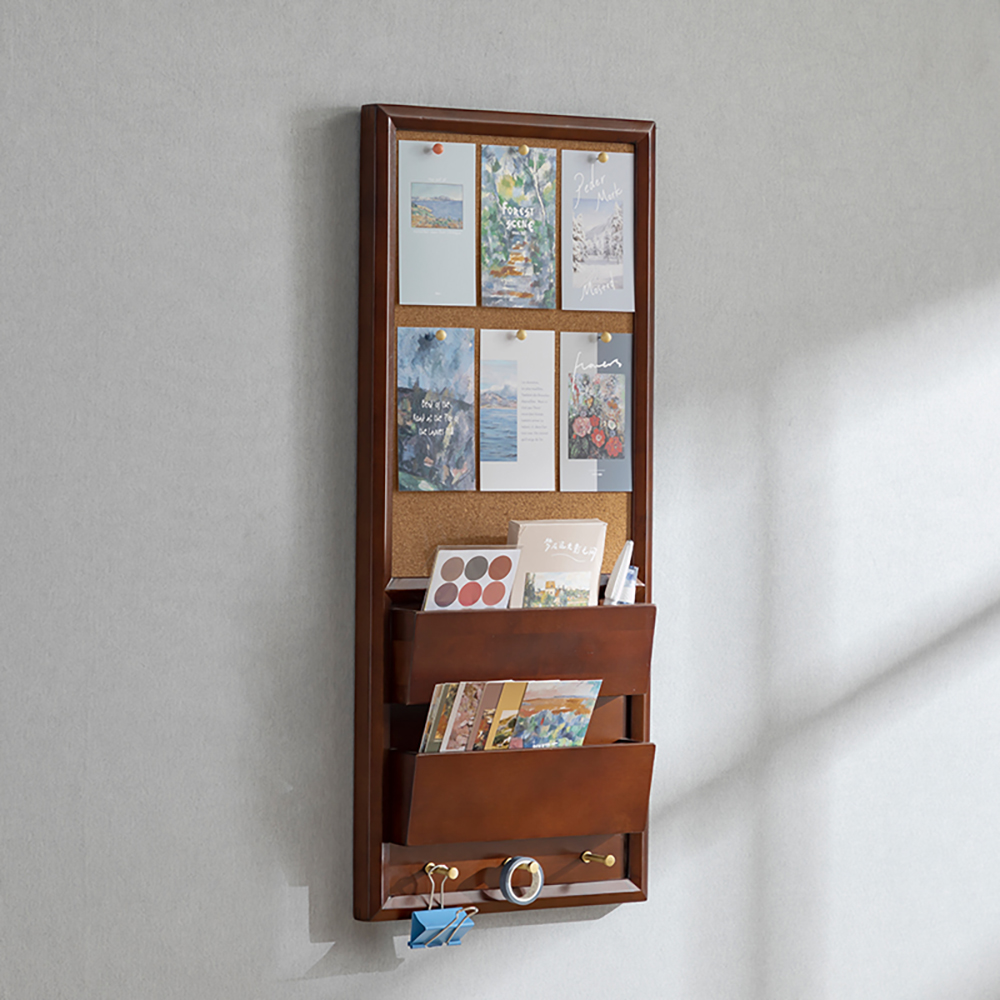 Rustic Pinboard Cork Board Key & Mail Organizer with Hooks