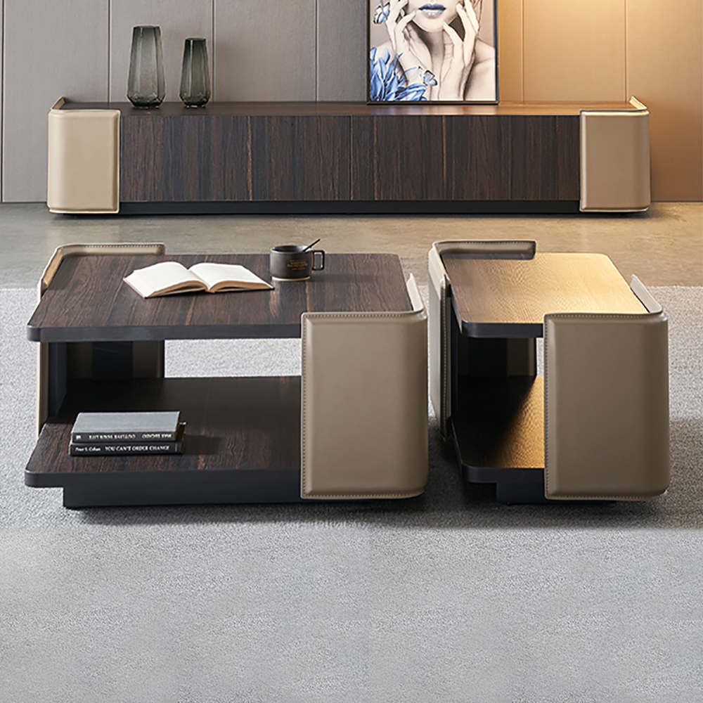 

2-Piece Modern Coffee Table Set with Storage Leather & Carbon Steel Base
