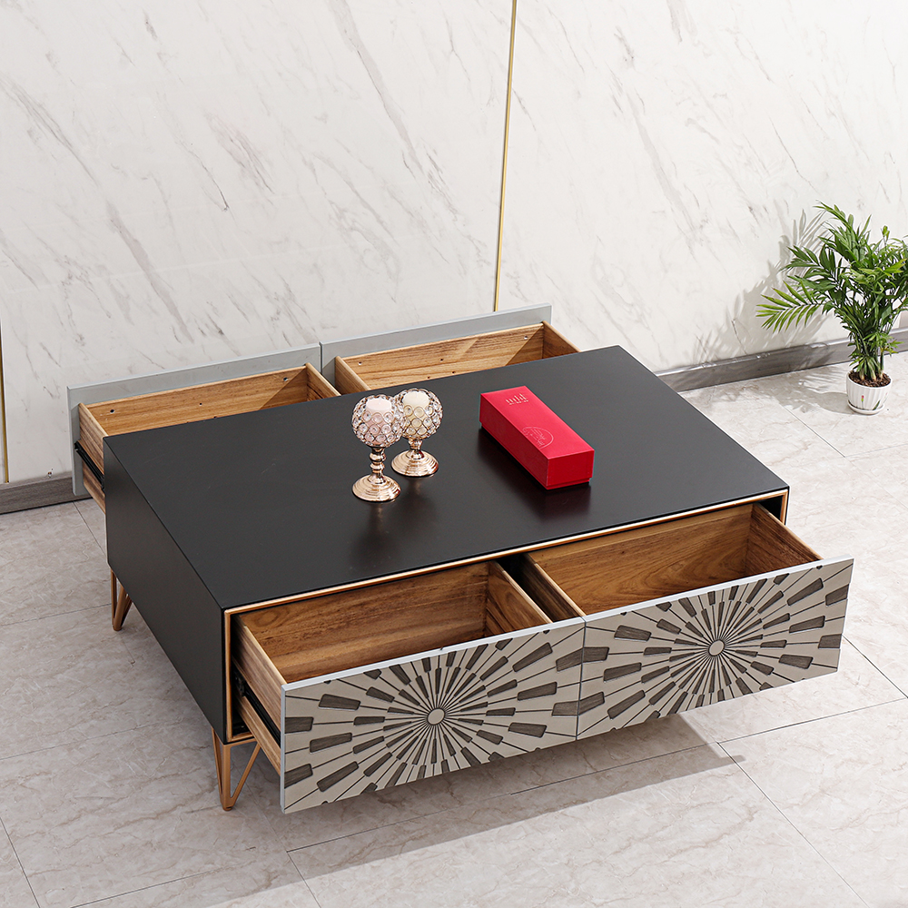 

Black Modern Coffee Table with Drawers in MDF & Metal