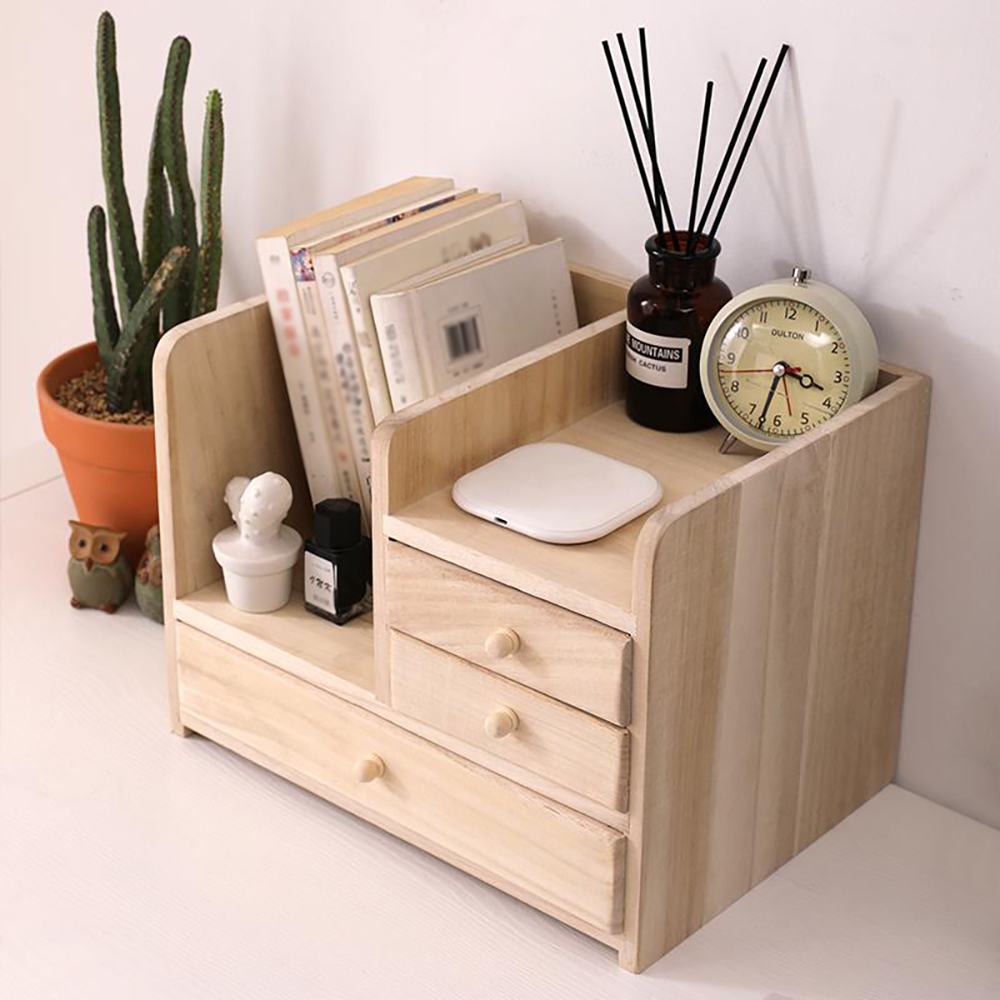 Simple Wooden Desktop Organizer With Drawers & Compartments