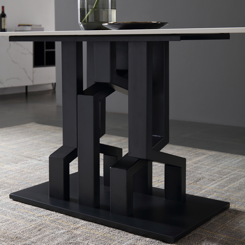 

63" Dining Table Rectangle Stone Top & Carbon Steel Base