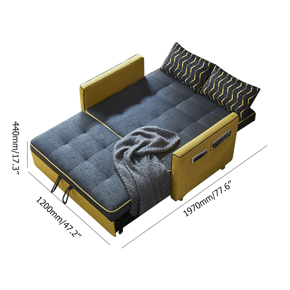 1400 mm modernes, umwandelbares 2-Sitzer-Schlafsofa, Vollbettbezug aus Baumwolle und Leinen