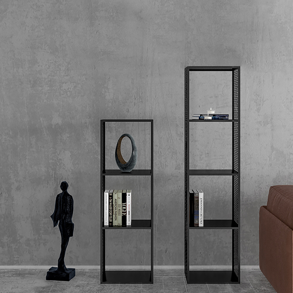 Modern Black Metal Bookcase 4 Tiers Freestanding Shelving