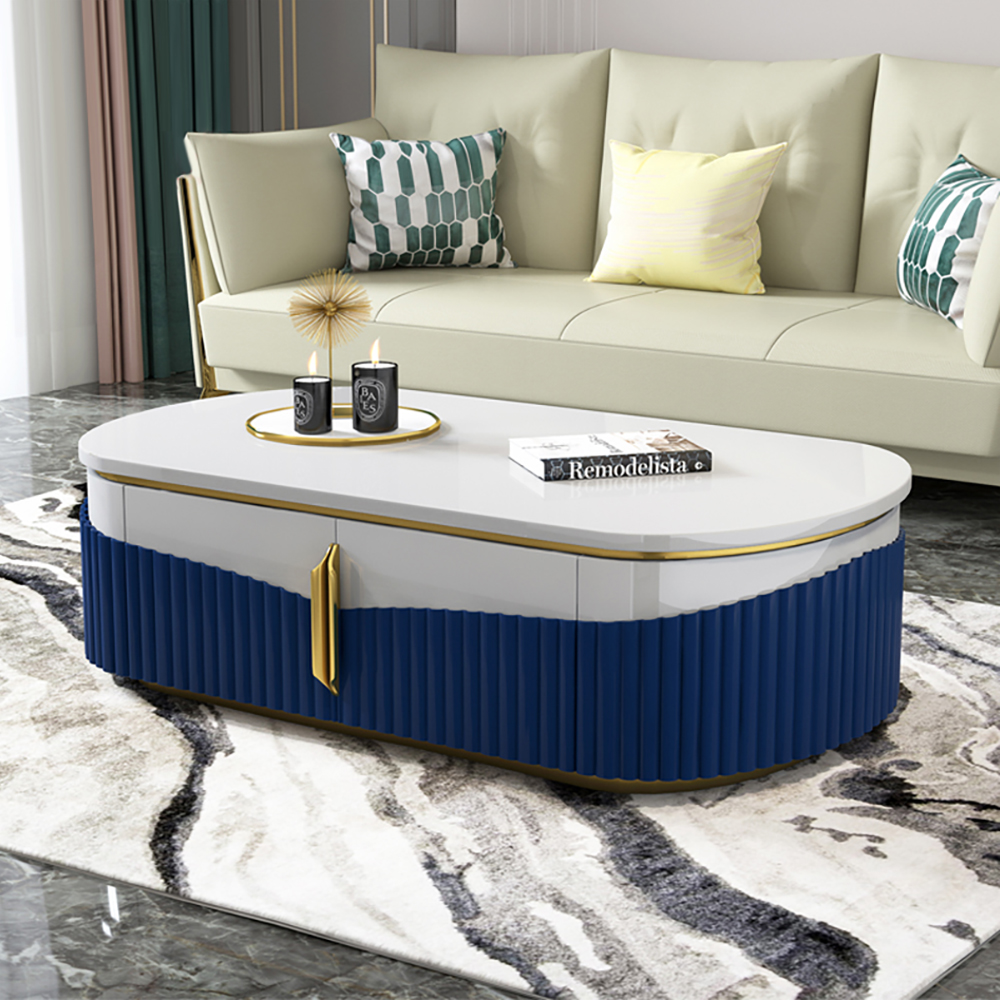 

Modern Coffee Table with Storage Marble Top & Wood Doors