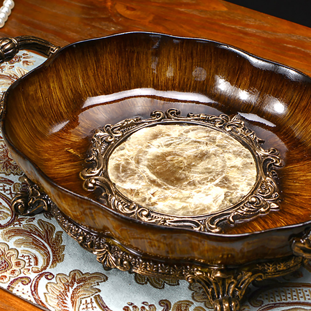 Medieval Fruit Bowl With Handle In Resin