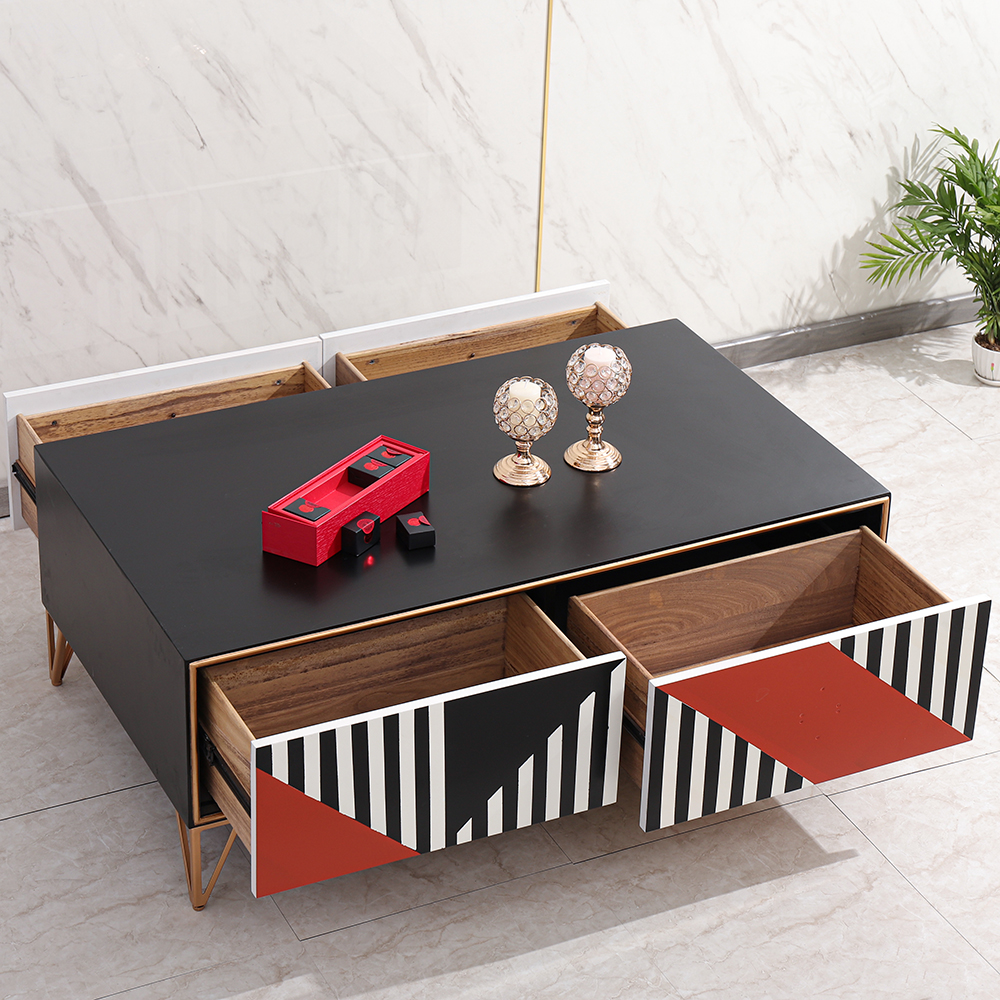 

Modern Black Coffee Table with Storage in MDF & Metal
