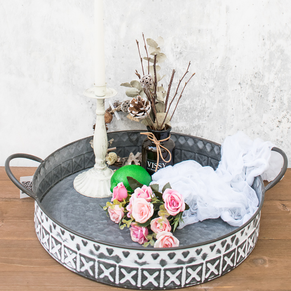 Bohemian Style Round Tray With Handle