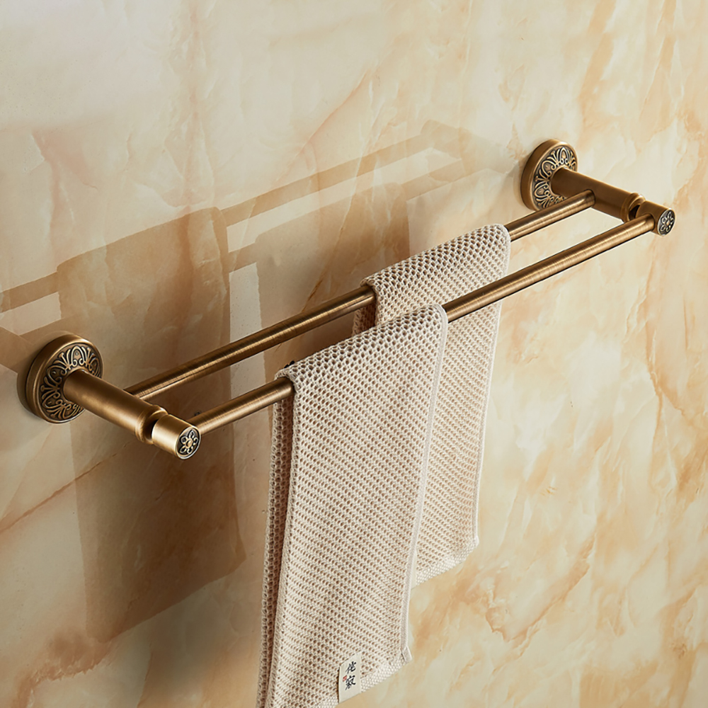 Retro Wall Mounted Towel Rack Bathroom Towel Bar In Brushed Golden