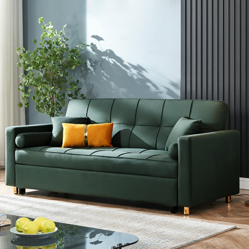 82.7" Green Modern Convertible Sofa Bed Full Sleeper Sofa with Square Arm