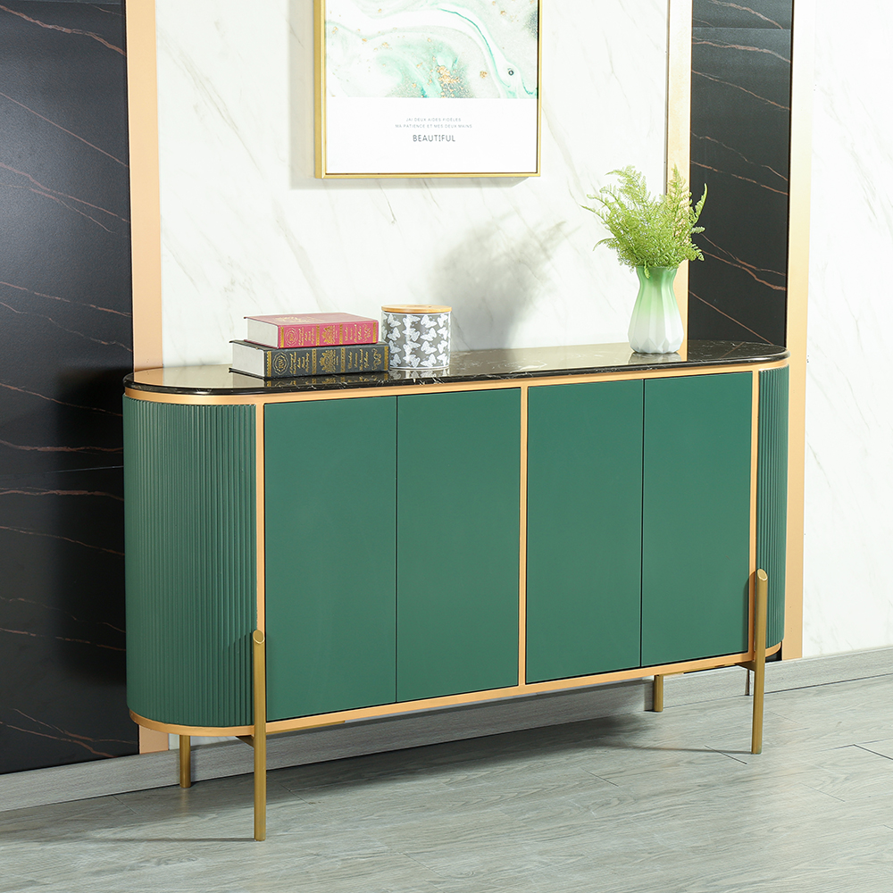 Modern green buffet oval faux marble top 59 sideboard with doors shelves