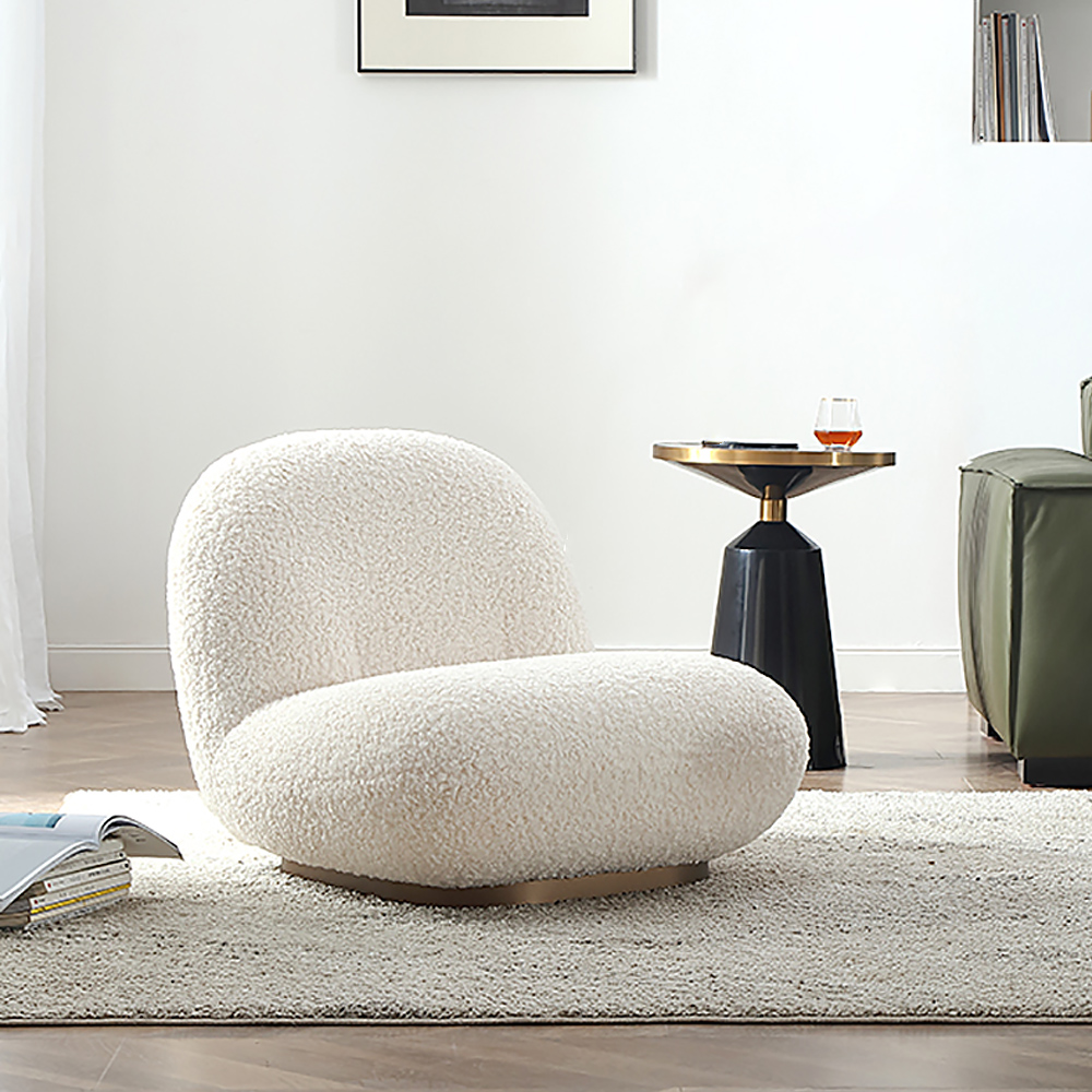 Off-White Lamb Wool Floor Sofa Lounge Chair Soft Cushion Single Sleeper