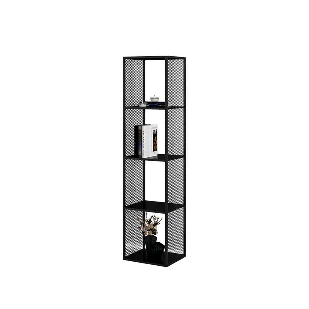 Modern Black Metal Bookcase 4 Tiers Freestanding Shelving