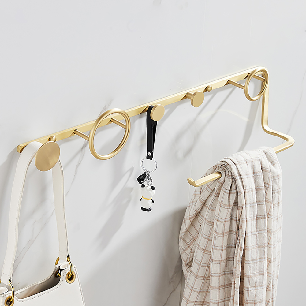 Modern Gold Wall Mounted Coat Rack With Towel Ring