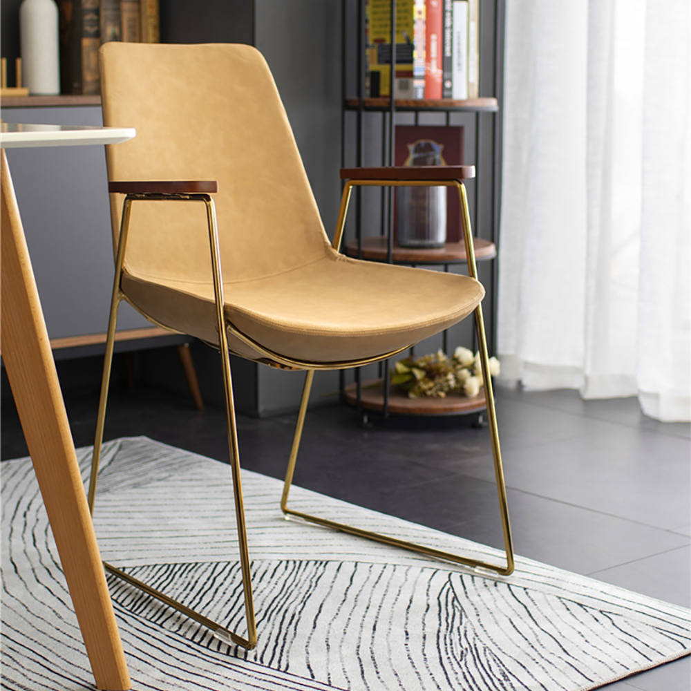 

Contemporary Dining Chair PU Leather Upholstered with Gold Legs, Khaki