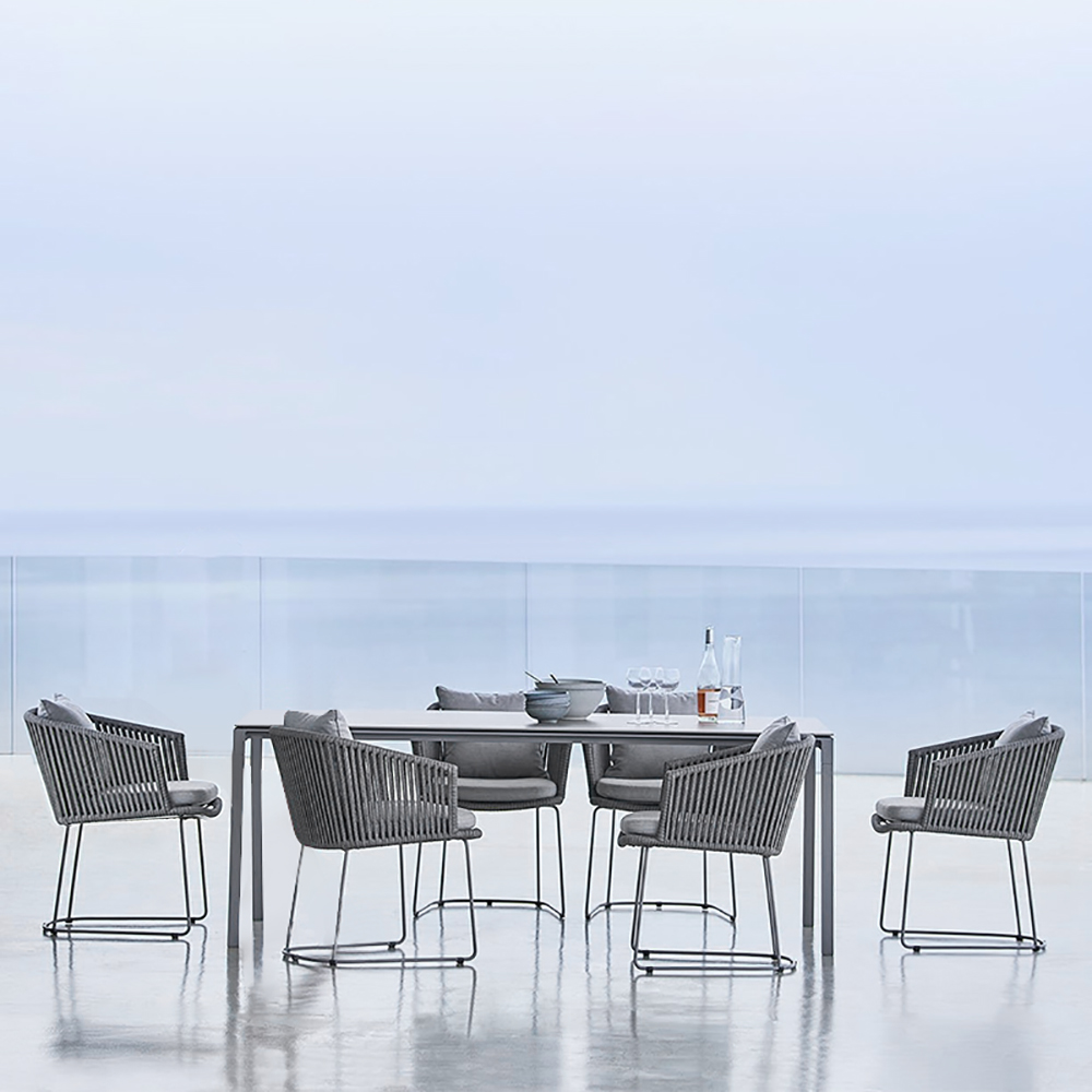 

7-Pieces Outdoor Dining Set with Tempered Glass Top Table and Rope Woven Chairs