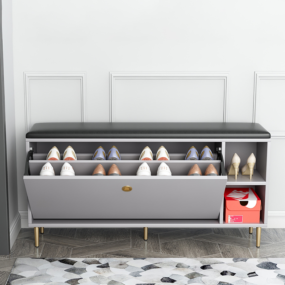 

Modern Entryway Bench PU Leather Upholstered Shoe Storage Bench