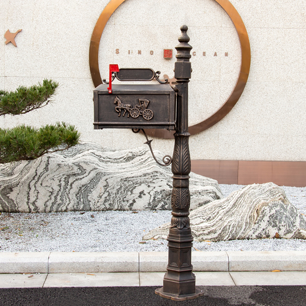 

Antique Brass Freestanding Mailbox Vintage Carriage Post Stand