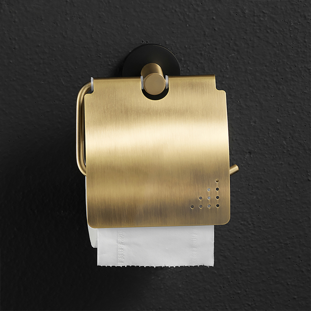 Modern Brushed Gold Tissue Roll Holder With Protective Cover