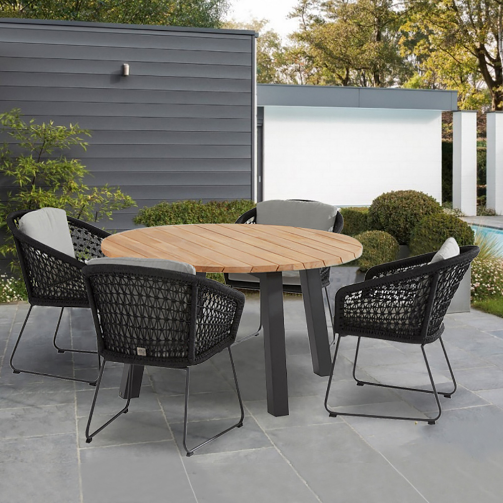 

5-Pieces Patio Dining Set with Round Dining Table and Rattan Armchairs