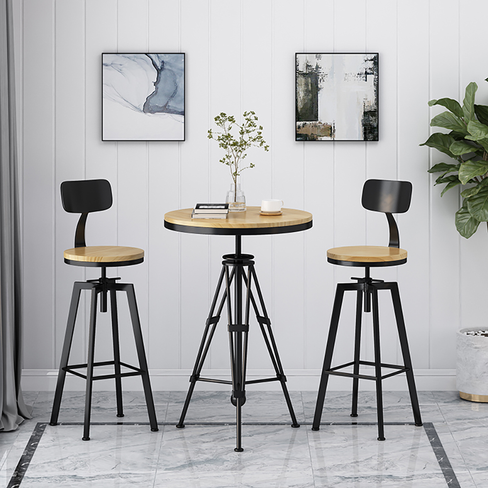 

Black Retro Bar Table Sets Metal Decor Table with Stools Set of 3
