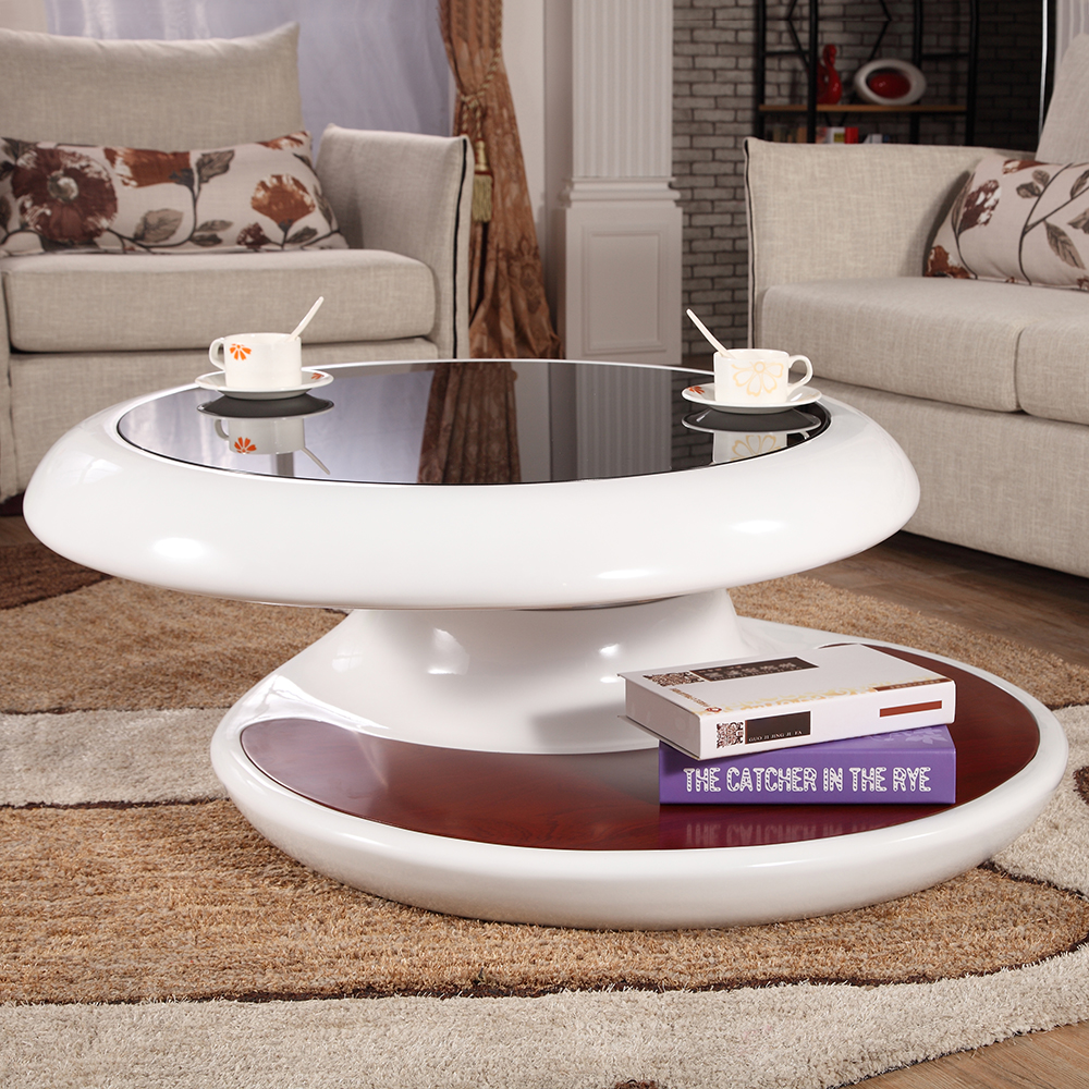 

Round Rotating Tempered Glass Coffee Table with Storage FRP