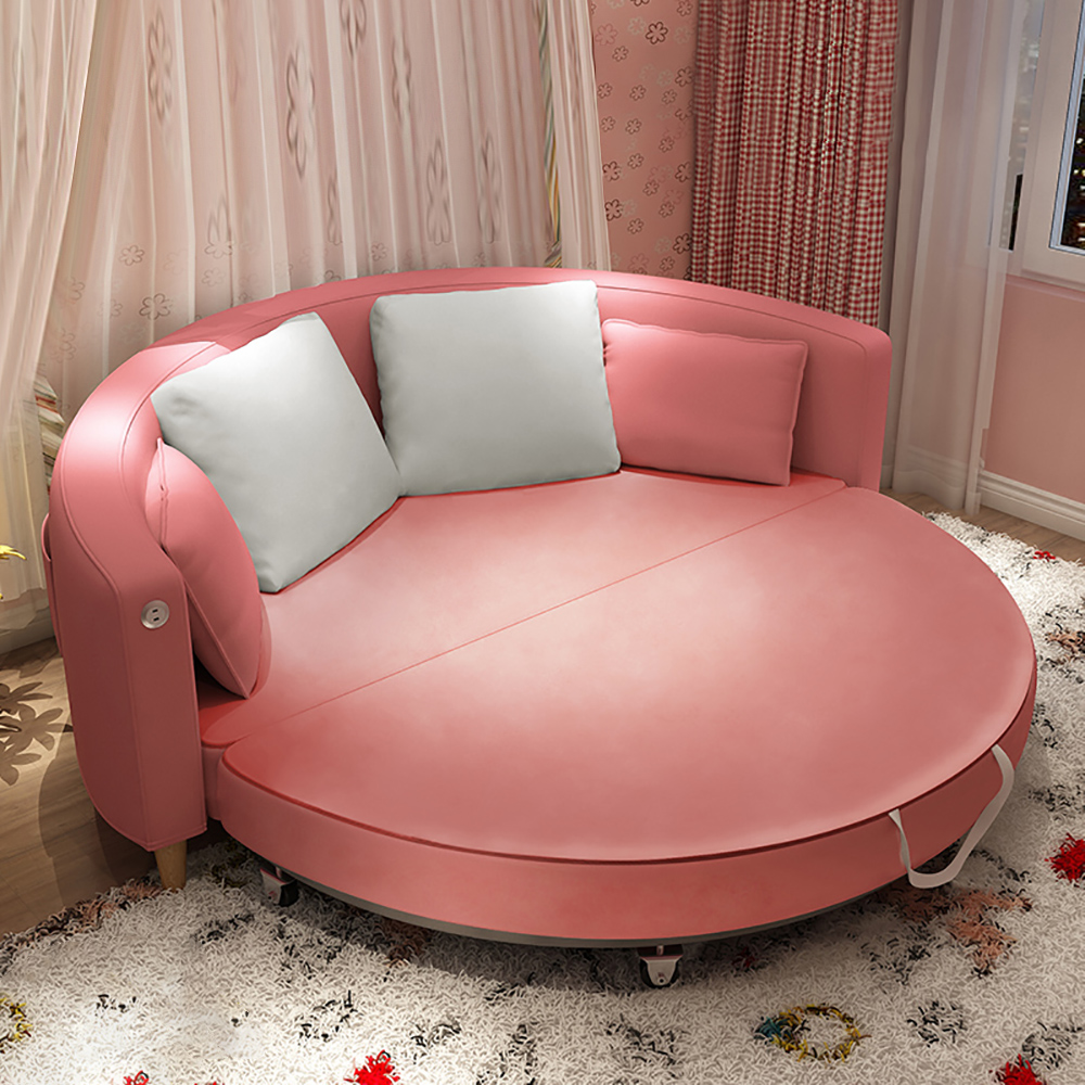 72.4" Pink Round Convertible Sofa Bed Full Sleeper Sofa