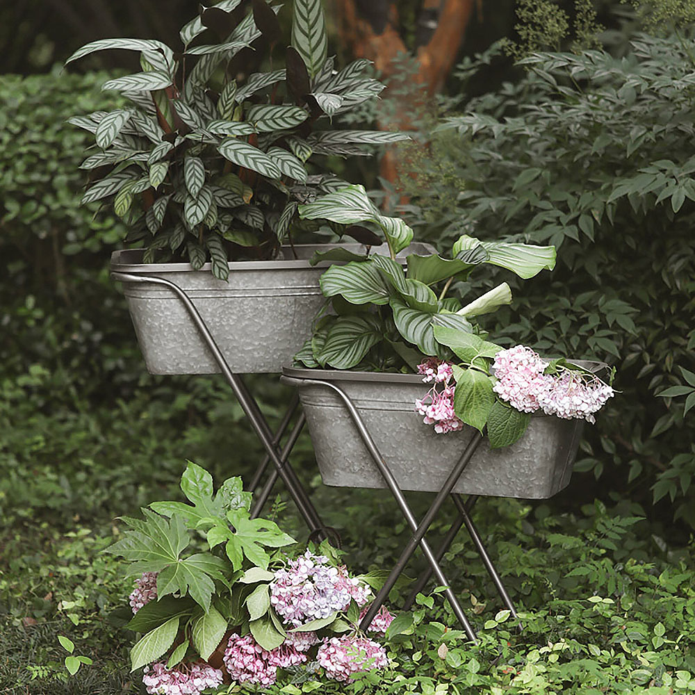 Rustic Metal Folding Plant Stand With Removable Floral Pot Set Of 2