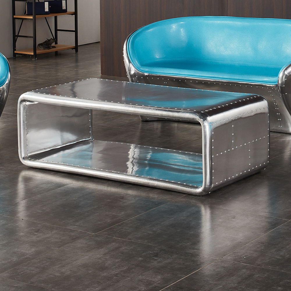 

Industrial Aluminum Coffee Table with Storage in Hollow-Frame Structure