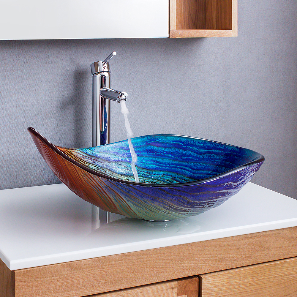 Tempered Glass Multicolour Teardrop-Shaped Bathroom Countertop Basin Wash Basin