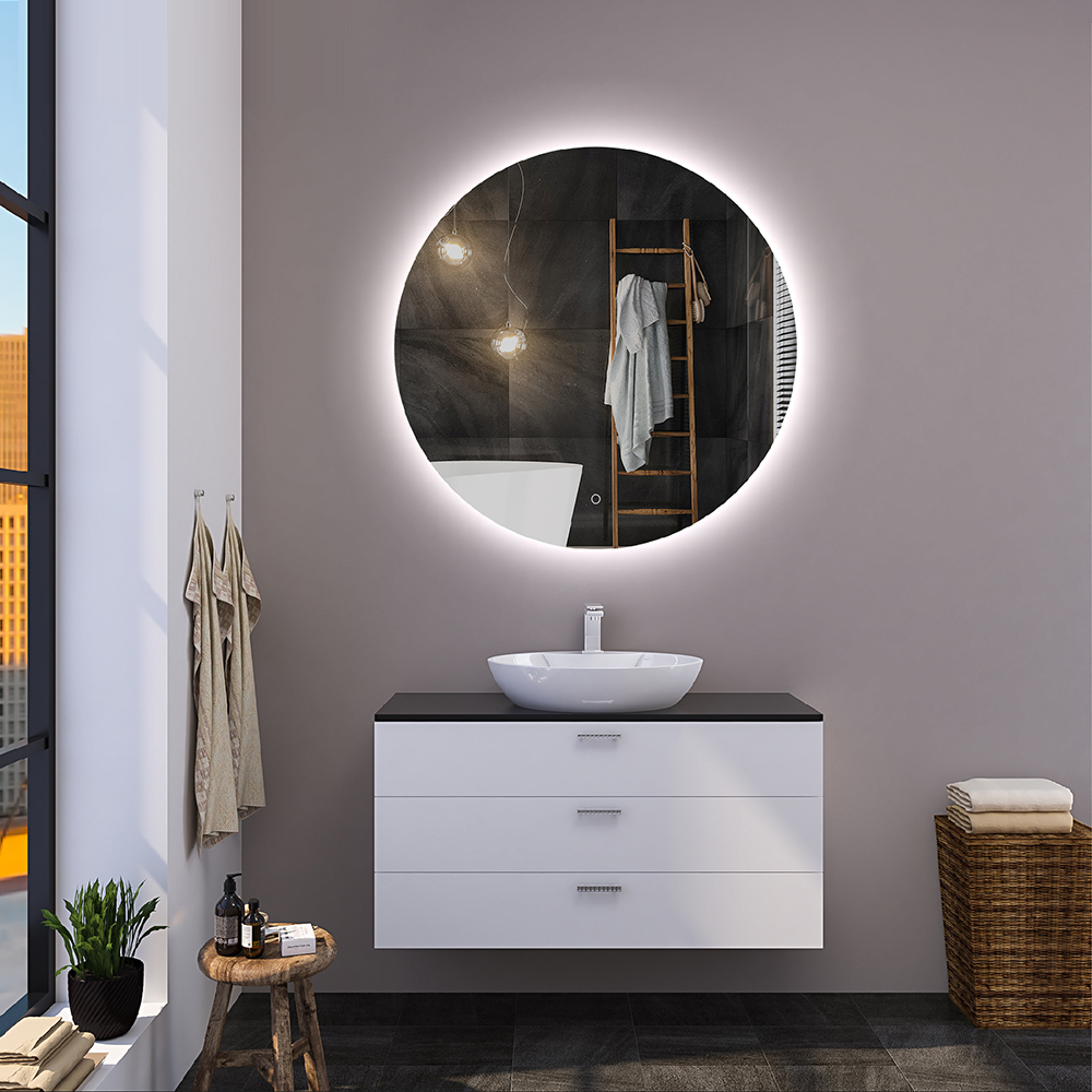 Image of 20" Frameless Round LED Bathroom Wall Mirror Acrylic Anti-Fog