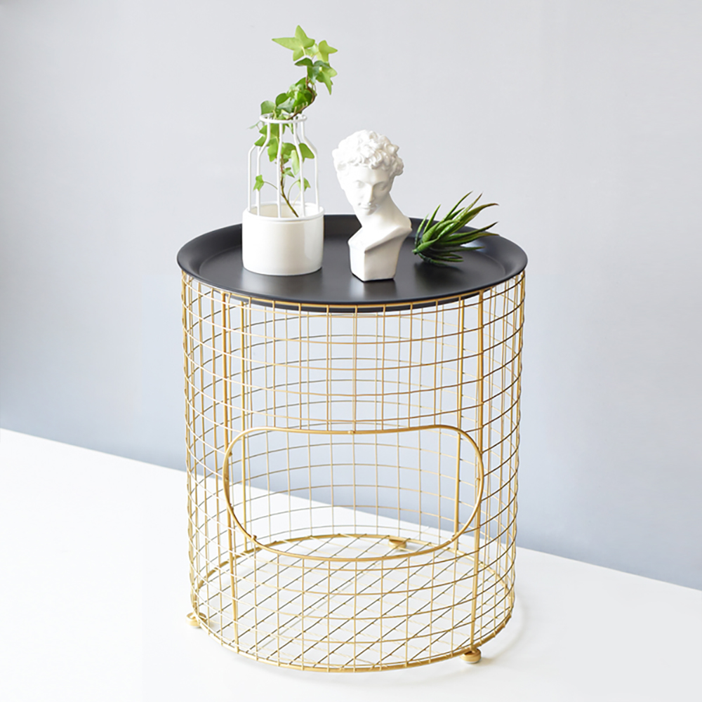 

Metal Side Table with Storage Black Top & Gold Metal Frame