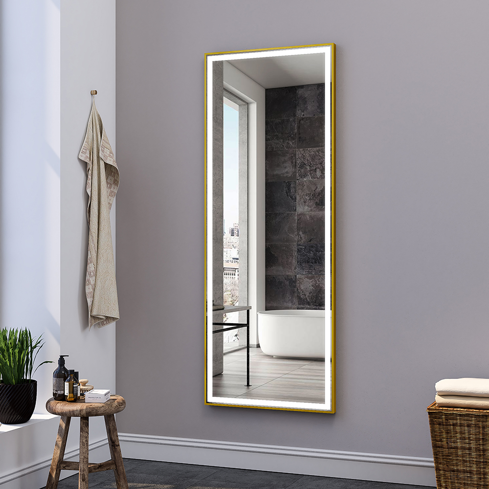 Image of 55" Long Brushed Gold Frame Mirror Rectangle LED Wall-Mounted Dressing Mirror