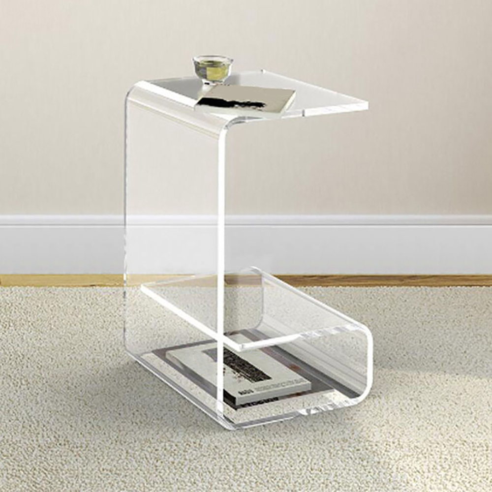 Modern Clear Acrylic End Table with Storage C-Shaped Side Table