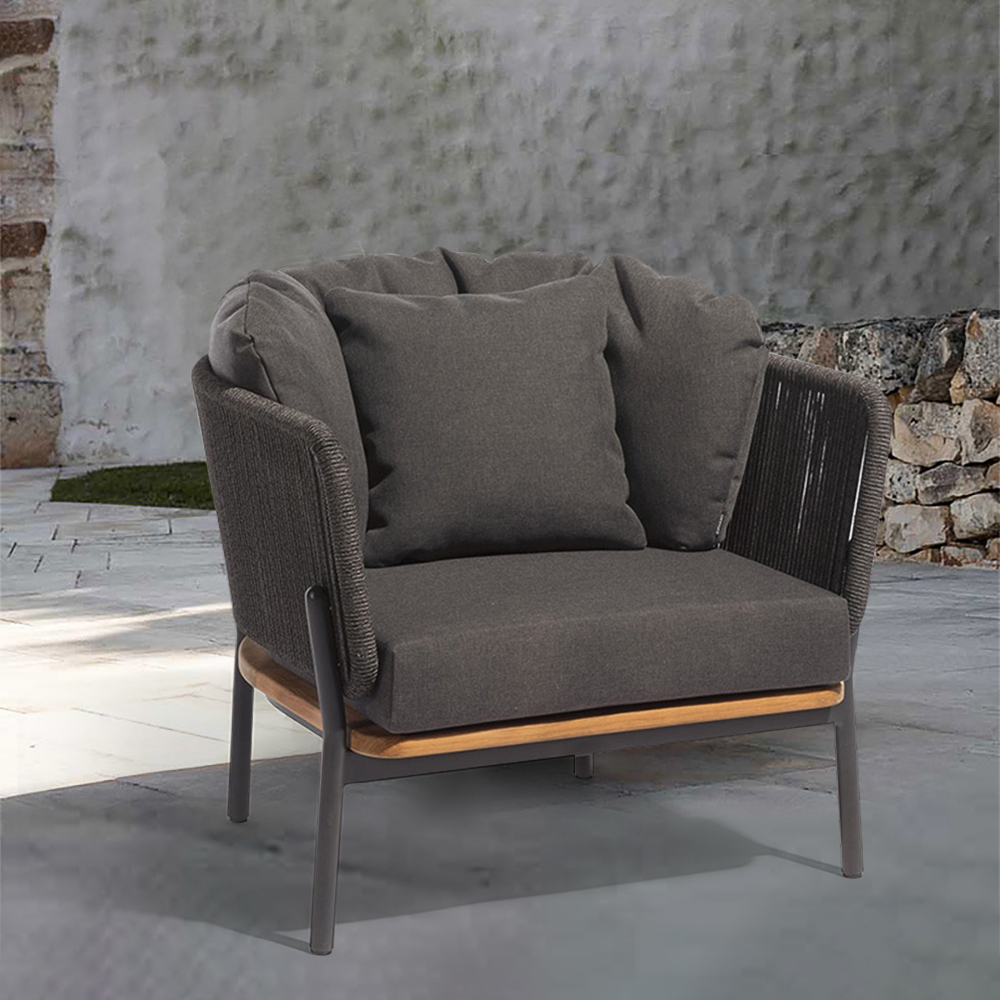

Woven Rope Outdoor Accent Chair with Cushion and Back Aluminum in Dark Gray