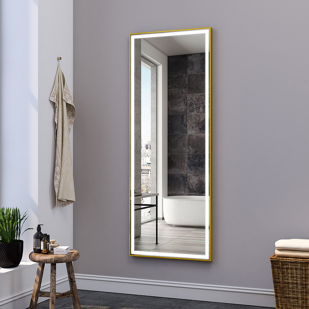 

55" Long Brushed Gold Frame Mirror Rectangle LED Wall-Mounted Dressing Mirror