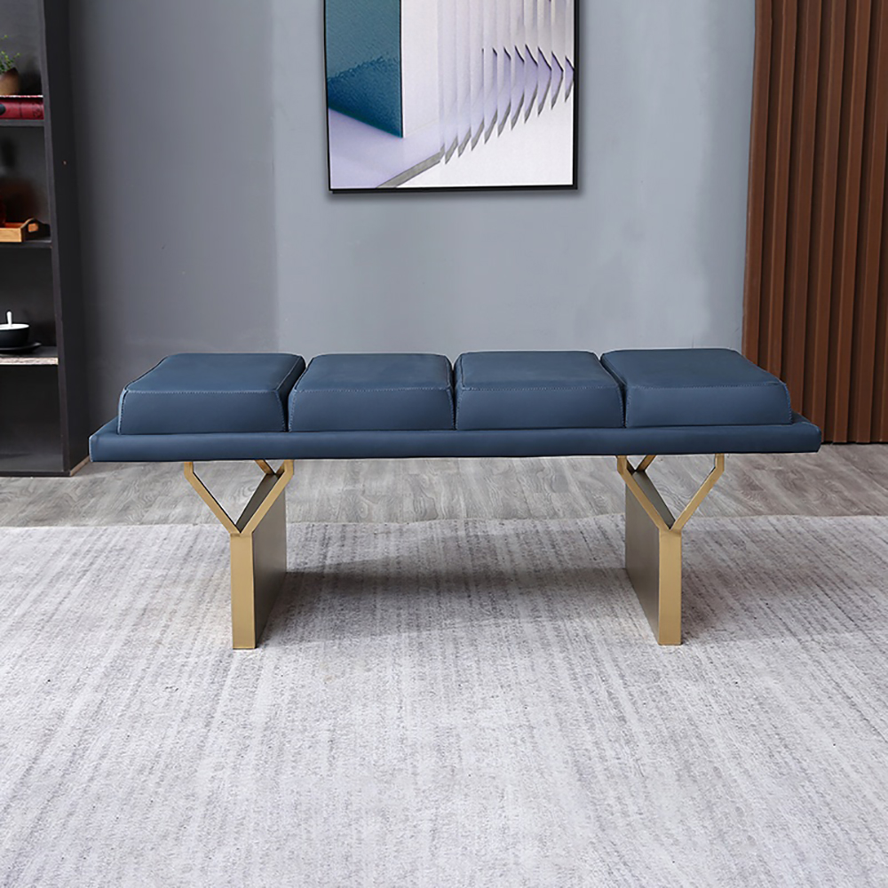 Modern Leather Upholstered Ottoman Bedroom Bench Gold Stainless Steel Legs